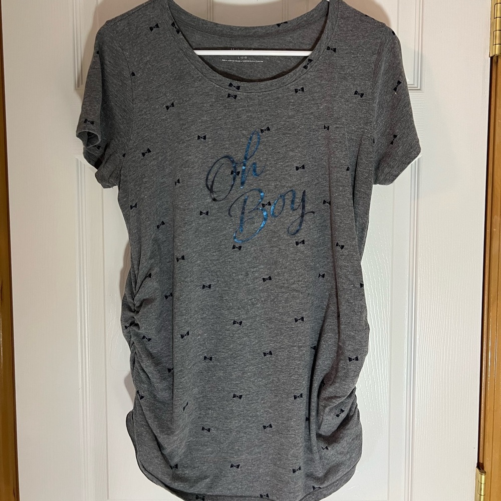 Motherhood Maternity Grey "Oh Boy" Short Sleeve Maternity Tee